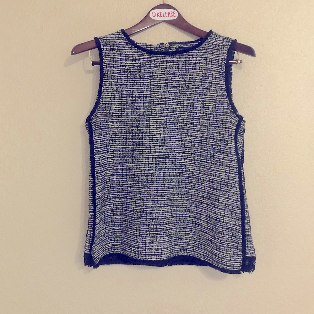 Banana Republic Tweed Blouse with Black Fringe